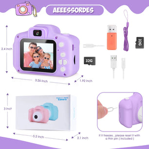 Kids Camera Selfie Camera for Kids Christmas Birthday Festival Gifts for Girls Age 3-9 HD Digital Video Cameras for Toddler Portable Toys for 3-8 Year Old Girl with 32GB SD Card, Purple