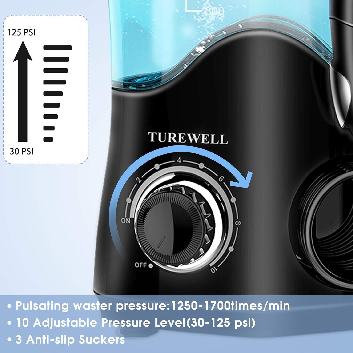 FC162 Water Dental Flosser for Teeth/Braces,10 Pressure Levels, 8 Water Jet Tips for Family, 600ML Electric Water Dental Oral Irrigator for Teeth-Clean (Black)