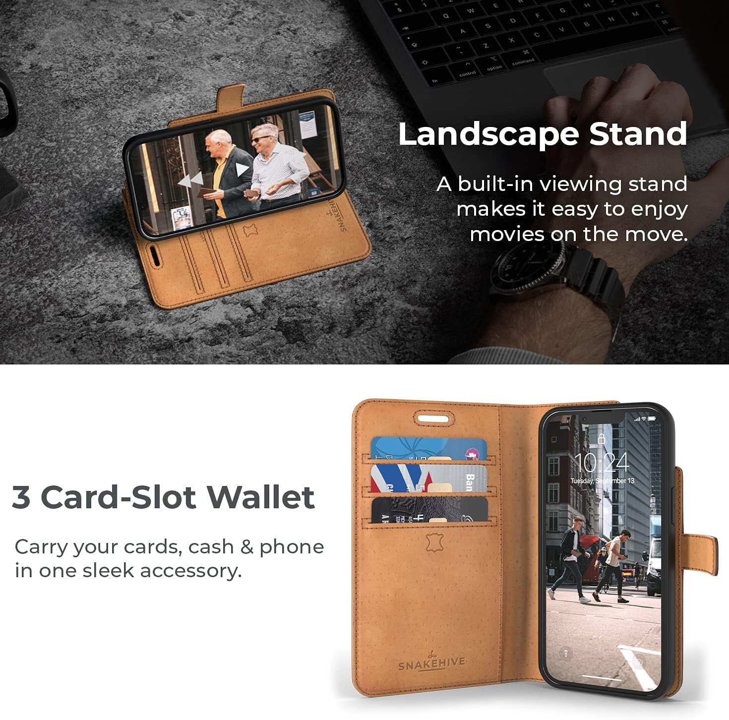 Iphone 13 Mini Vintage Wallet || Genuine Leather Wallet Phone Case || Real Leather with Viewing Stand & 3 Card Holder || Flip Folio Cover with Card Slot (Brown)