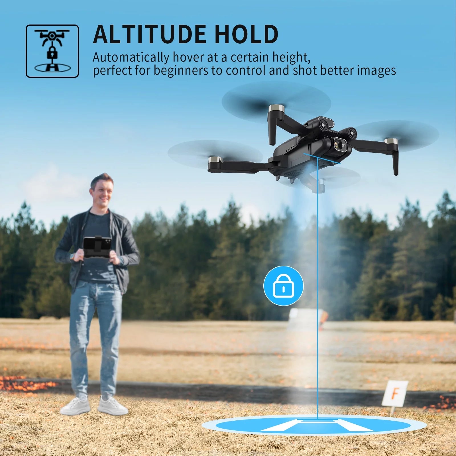 Drone with 4K Camera for Adults,  RC Quadcopter with High Speed Brushless Motor, Altitude Hold, Waypoint Fly, 2 Batteries, Carrying Case