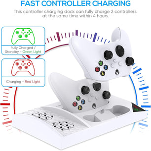 Charger Stand Cooling Fan for Xbox Series S Console & Controller,Vertical Dual Cooler System Charging Dock Accessories with 2 X 1400Mah Rechargeable Battery & Cover,Earphone Bracket for Xbox Series S