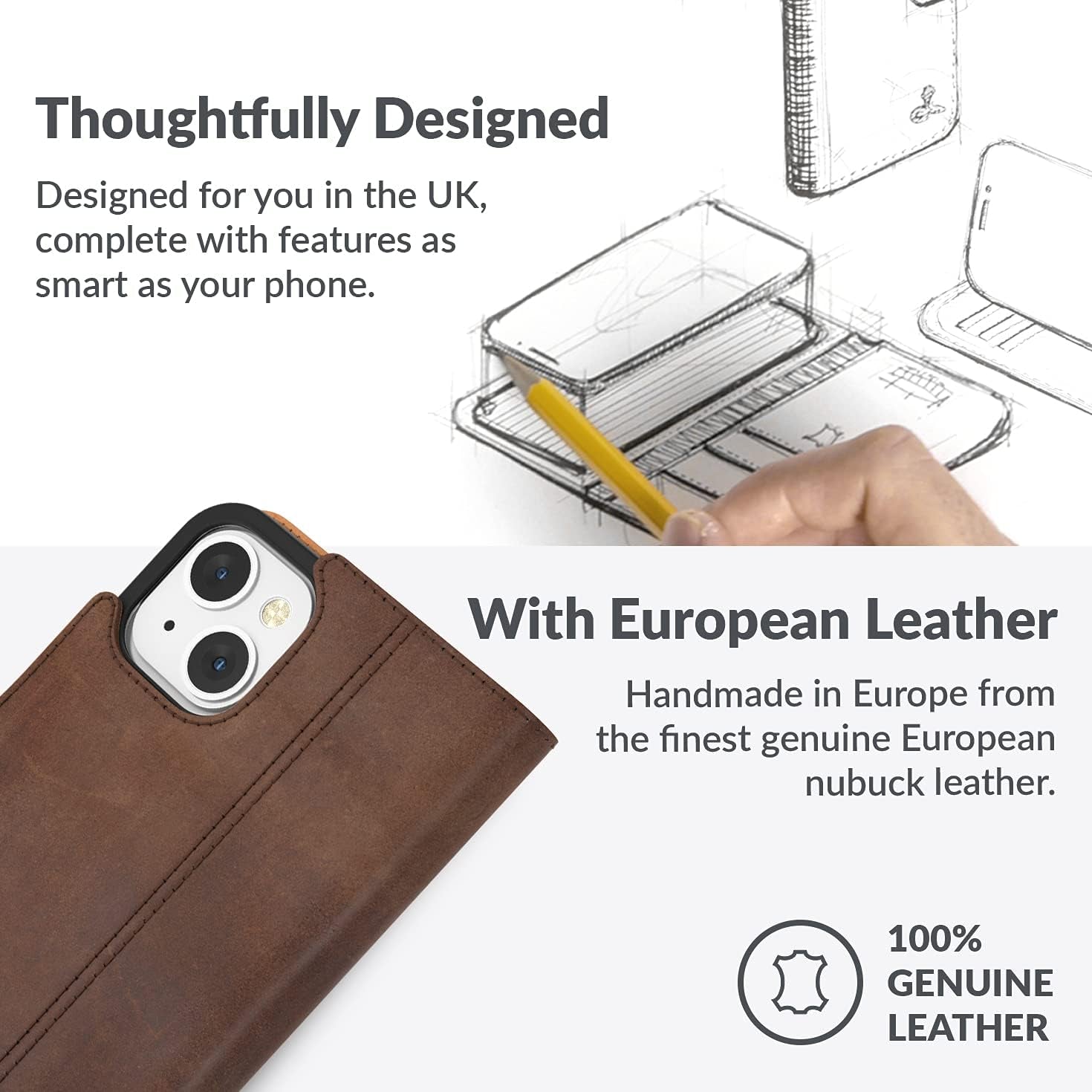 Iphone 13 Mini Vintage Wallet || Genuine Leather Wallet Phone Case || Real Leather with Viewing Stand & 3 Card Holder || Flip Folio Cover with Card Slot (Brown)