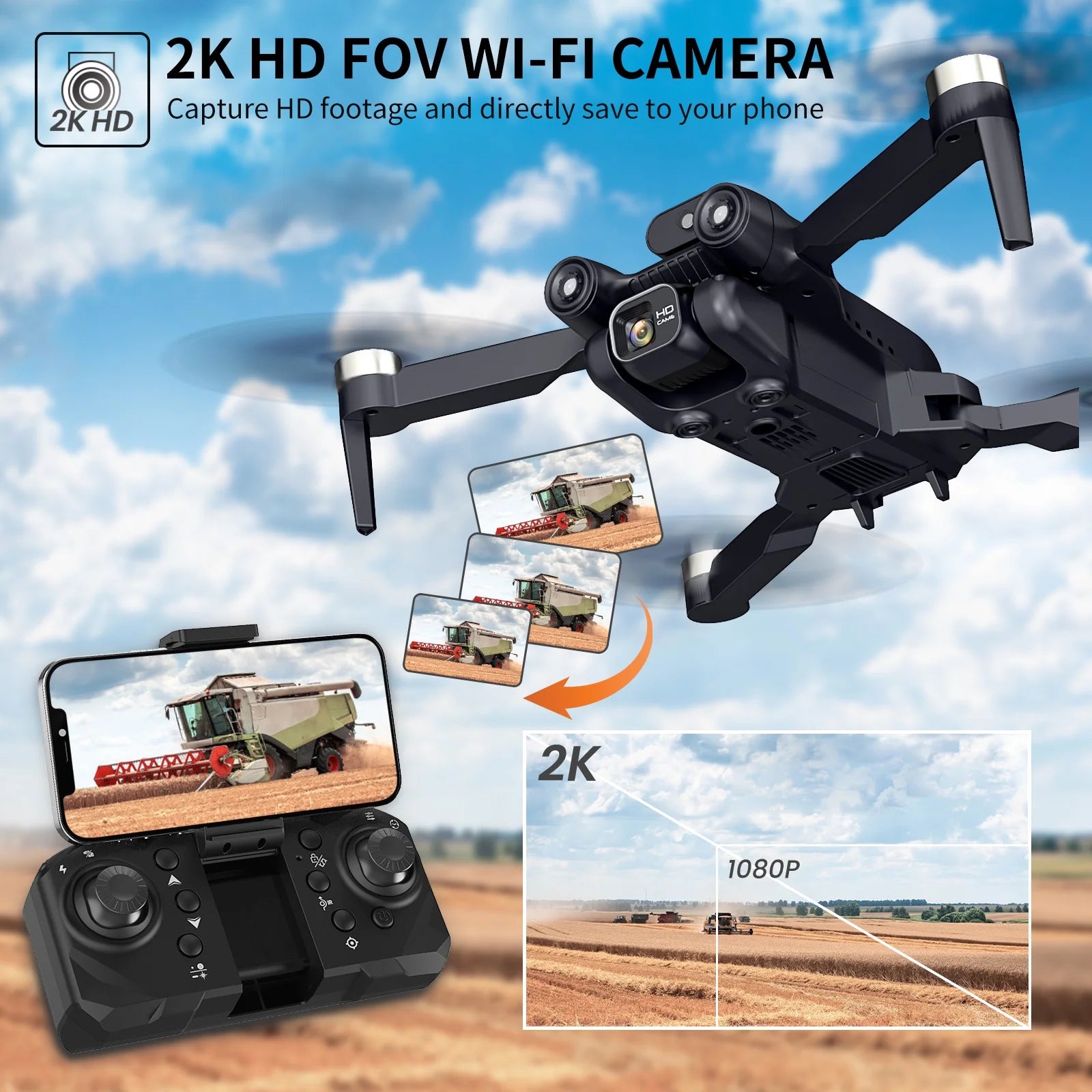 Drone with 4K Camera for Adults,  RC Quadcopter with High Speed Brushless Motor, Altitude Hold, Waypoint Fly, 2 Batteries, Carrying Case