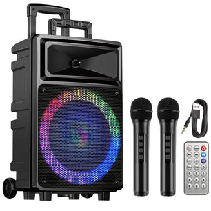 Karaoke Machine with 2 Wireless Microphones, Bluetooth Speaker, Portable PA System - Karaoke, FM Radio, 12