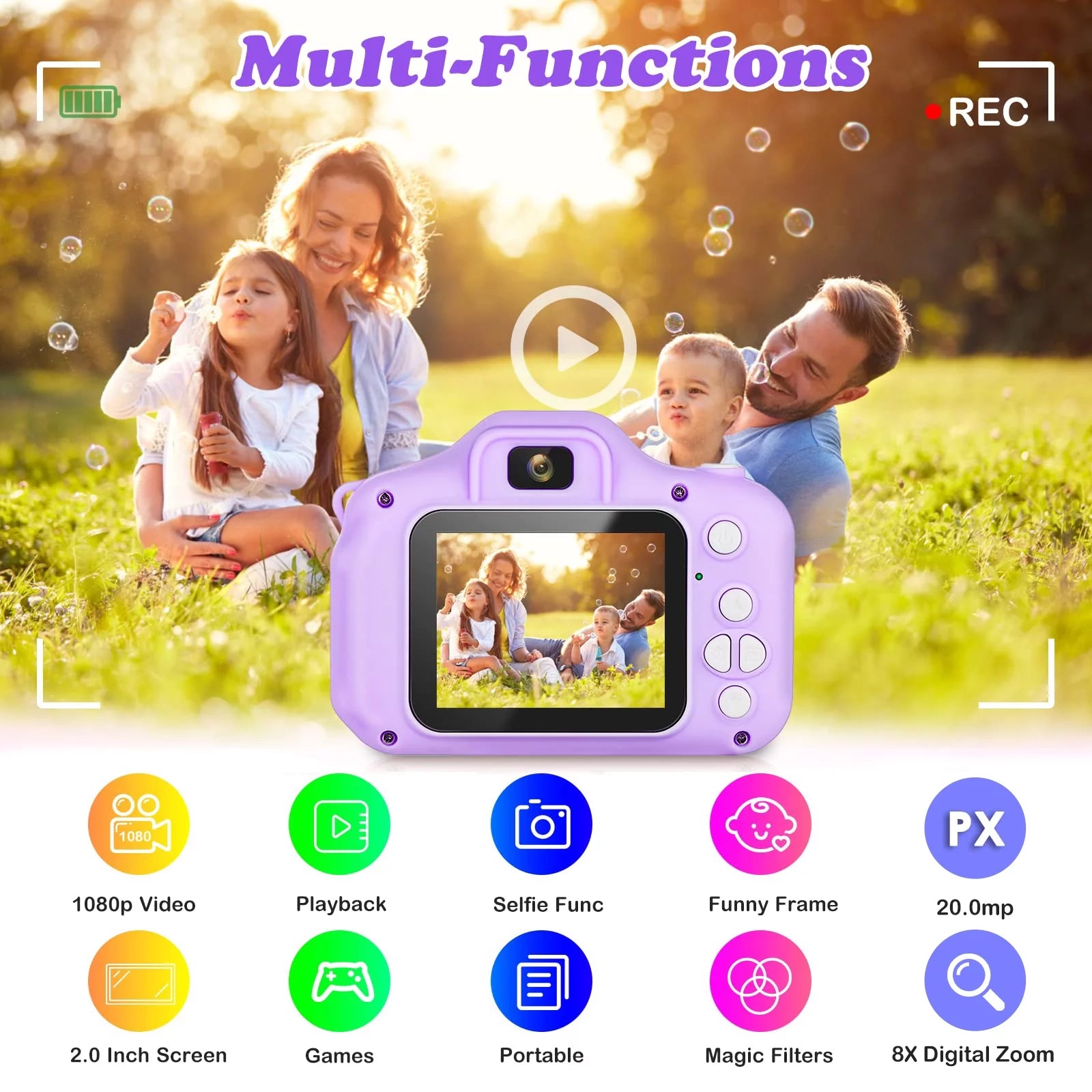 Kids Camera Selfie Camera for Kids Christmas Birthday Festival Gifts for Girls Age 3-9 HD Digital Video Cameras for Toddler Portable Toys for 3-8 Year Old Girl with 32GB SD Card, Purple