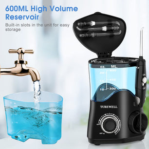 FC162 Water Dental Flosser for Teeth/Braces,10 Pressure Levels, 8 Water Jet Tips for Family, 600ML Electric Water Dental Oral Irrigator for Teeth-Clean (Black)