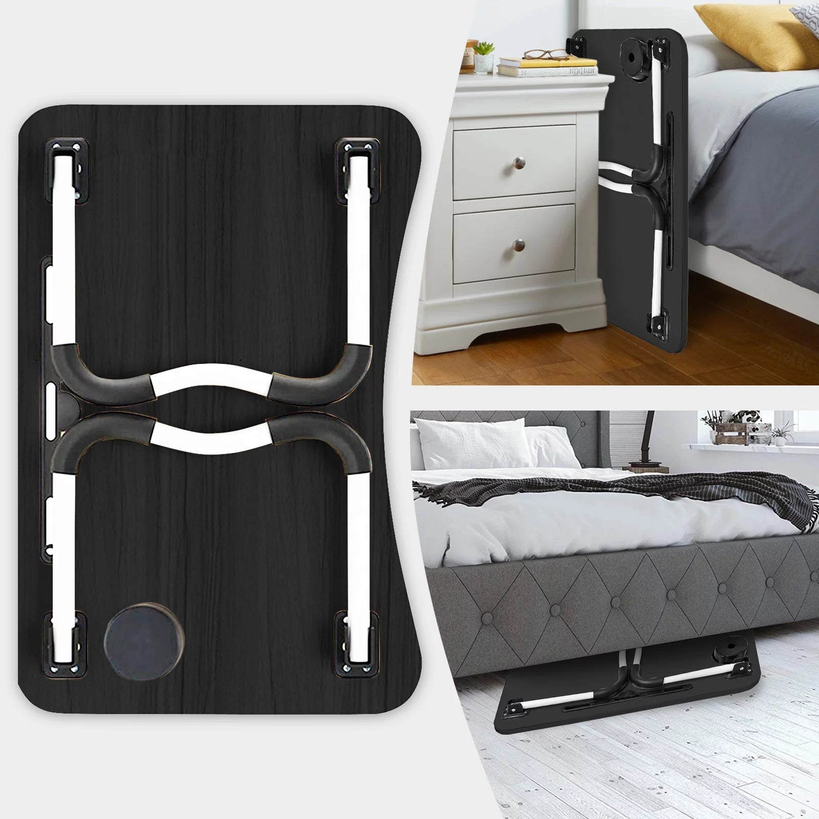 Folding Lap Desk for Bed, Portable Laptop Bed Tray Table Stand Reading Desk Breakfast Tray Cup Holder Table, Black