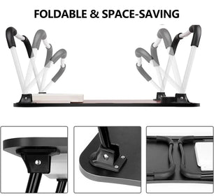 Foldable Lap Desk, 23.6 Inch Portable Wood Laptop Desk Table Workspace Organizer Bed Tray with Ipad Slots, Cup Holder and Drawer, Anti-Slip for Working Reading Writing, Eating, Watching-Black