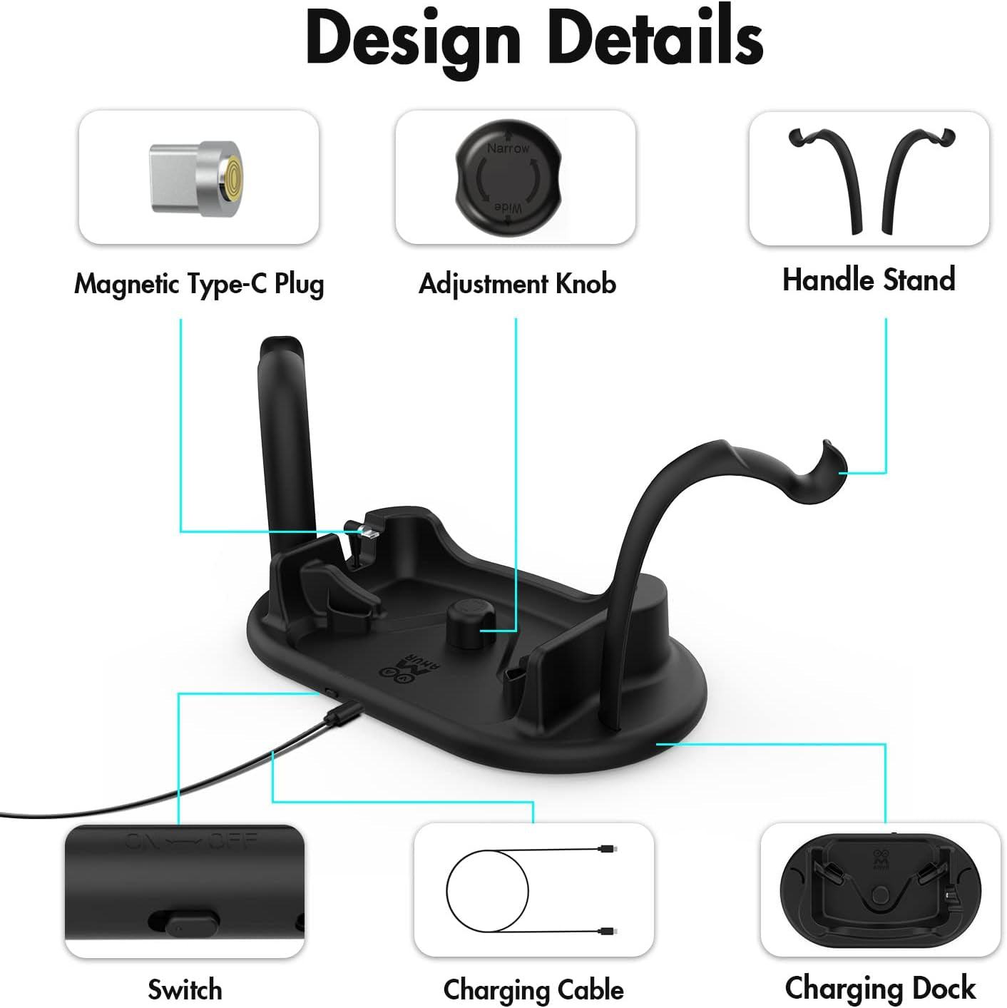 Charging Dock for Oculus Quest 2, Headset Display Stand and Touch Controllers Mount Station Holder, with USB-C Charging Cable (Black)