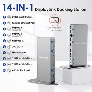 Displaylink Docking Station Dual Monitor,  14-In-1 Aluminum USB-C/A Laptop Dock with 2X5K Hdmi,2X5K Dp,1000Mbps Ethernet,6 USB 3.0,Audio&Mic,For Mac M1/M2/Intel,Dell,Hp,Surface Pro