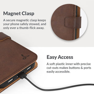 Iphone 13 Mini Vintage Wallet || Genuine Leather Wallet Phone Case || Real Leather with Viewing Stand & 3 Card Holder || Flip Folio Cover with Card Slot (Brown)