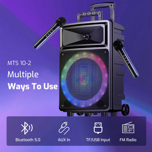 Karaoke Machine with 2 Wireless Microphones, Bluetooth Speaker, Portable PA System - Karaoke, FM Radio, 12