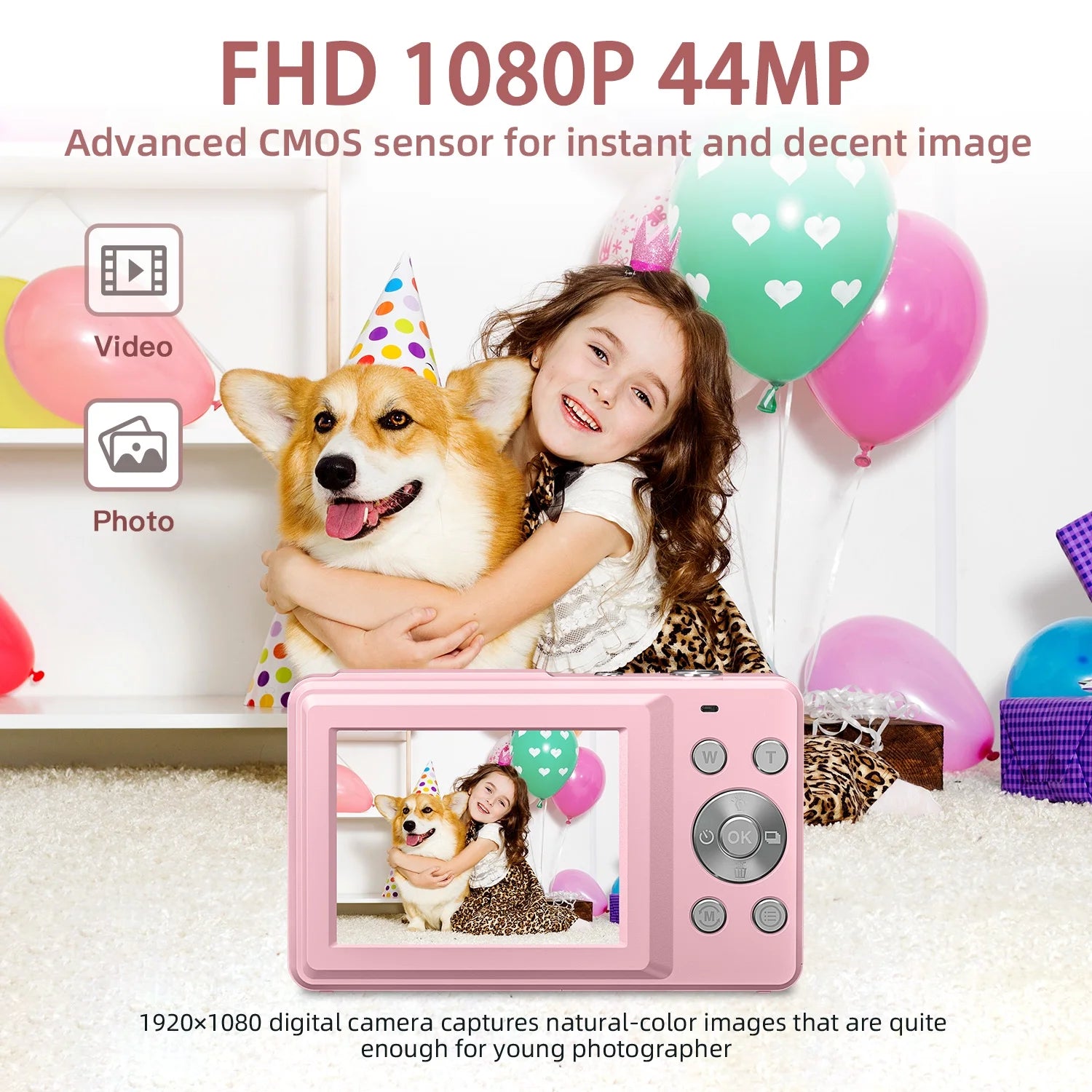 Digital Camera, FHD 1080P Digital Point and Shoot, 44MP for Vlogging with anti Shake 16X Zoom, Compact, Small Camera