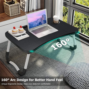 Folding Lap Desk for Bed, Portable Laptop Bed Tray Table Stand Reading Desk Breakfast Tray Cup Holder Table, Black