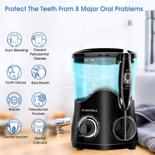 FC162 Water Dental Flosser for Teeth/Braces,10 Pressure Levels, 8 Water Jet Tips for Family, 600ML Electric Water Dental Oral Irrigator for Teeth-Clean (Black)