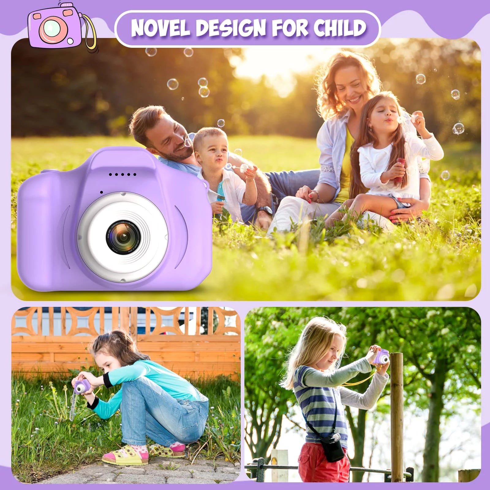 Kids Camera Selfie Camera for Kids Christmas Birthday Festival Gifts for Girls Age 3-9 HD Digital Video Cameras for Toddler Portable Toys for 3-8 Year Old Girl with 32GB SD Card, Purple