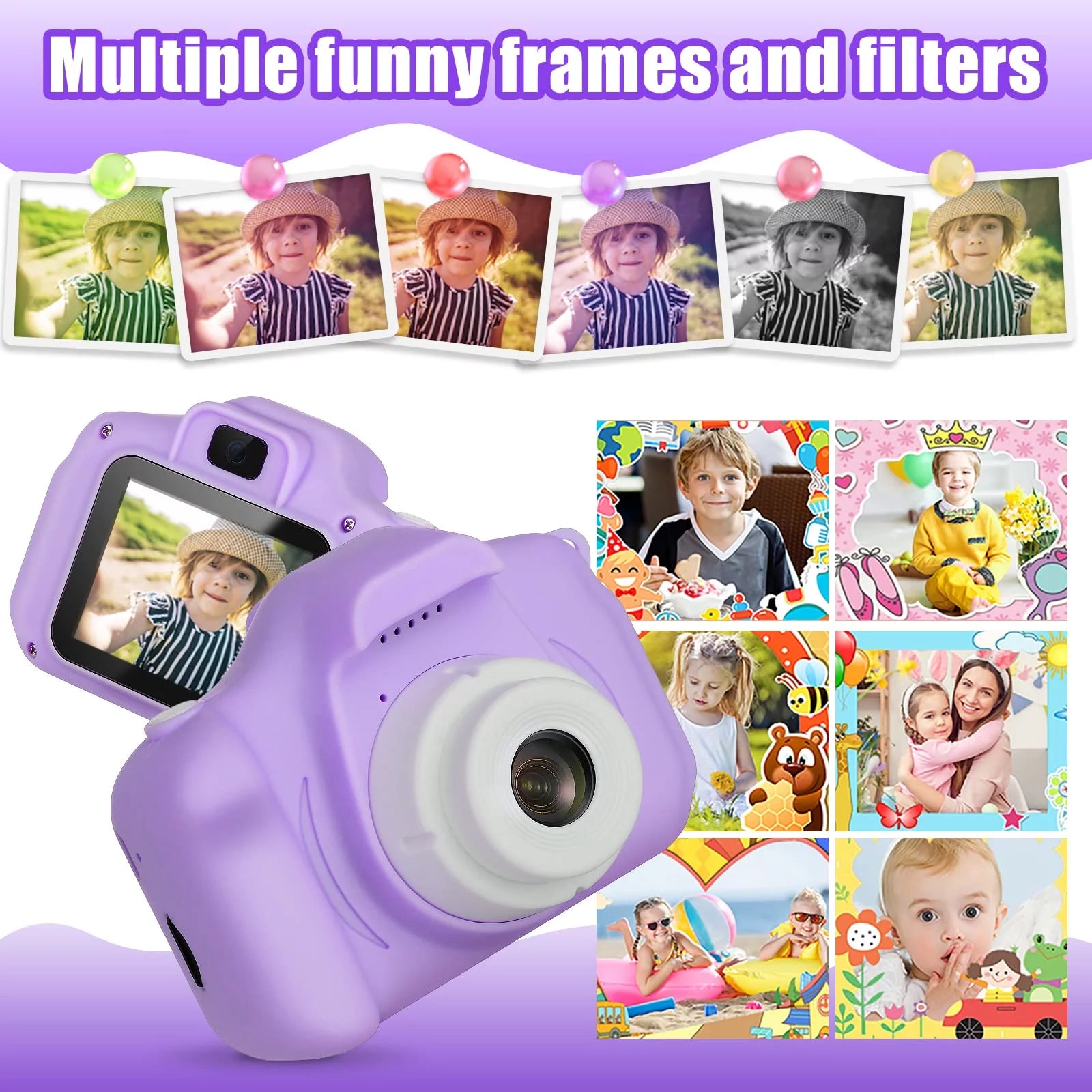 Kids Camera Selfie Camera for Kids Christmas Birthday Festival Gifts for Girls Age 3-9 HD Digital Video Cameras for Toddler Portable Toys for 3-8 Year Old Girl with 32GB SD Card, Purple