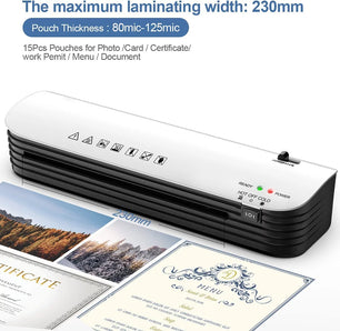 Laminator, A4 Laminator Machine, 4 in 1 Thermal Laminator for Home Office School Use, 9 Inches Max Width, Quick Warm-Up, Paper Trimmer, Corner Rounder (15 Laminating Pouches)