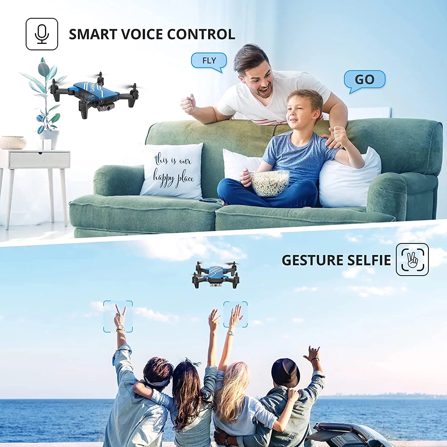 D20 Mini Drone for Kids with FPV Camera Remote Control Toys Gifts for Boys Girls with Voice Control Gestures Selfie Altitude Hold Gravity Control 2 Batteries Gifts