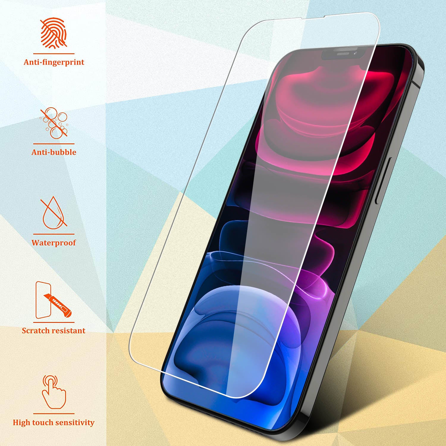 Iphone 13 Pro Screen Protector Tempered Glass + Camera Lens Protector, for Iphone 12 13 Pro Max Screen Protector, 9H Clear