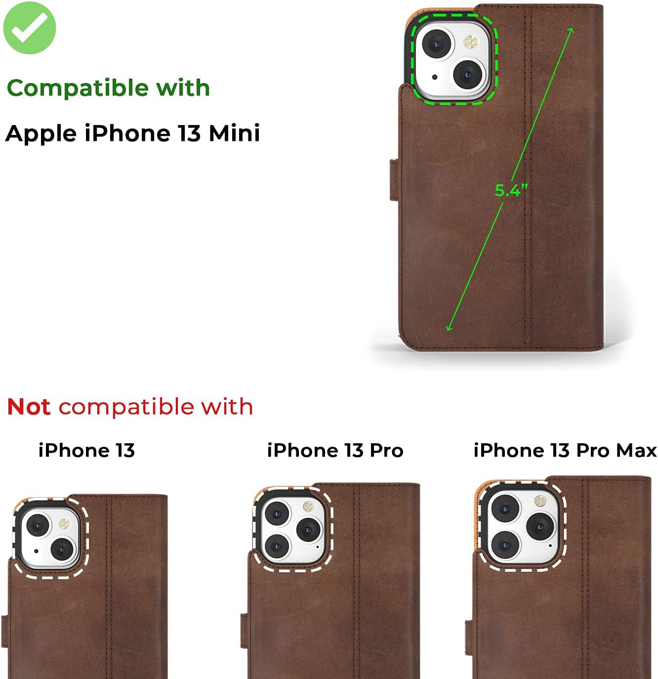 Iphone 13 Mini Vintage Wallet || Genuine Leather Wallet Phone Case || Real Leather with Viewing Stand & 3 Card Holder || Flip Folio Cover with Card Slot (Brown)